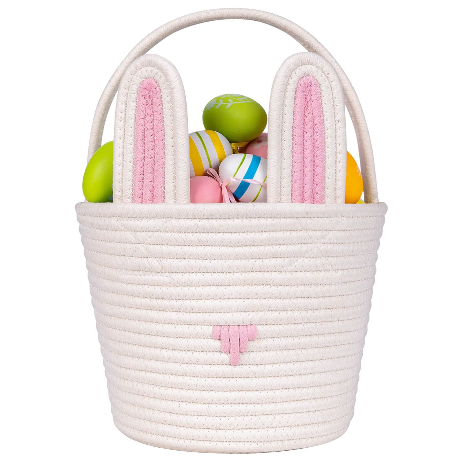 CubesLand Easter Bunny Basket Easter Buckets for Kids with Ear, Easter Egg Hunt Basket Bags Easter Gifts for Girls Baby Kids Children Pink White 9.8 x 7.8 x 7.8”