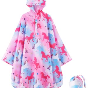 WAWSAM Lightweight Kids Rain Poncho Reusable Toddler Raincoat Waterproof Girls Rain Jacket