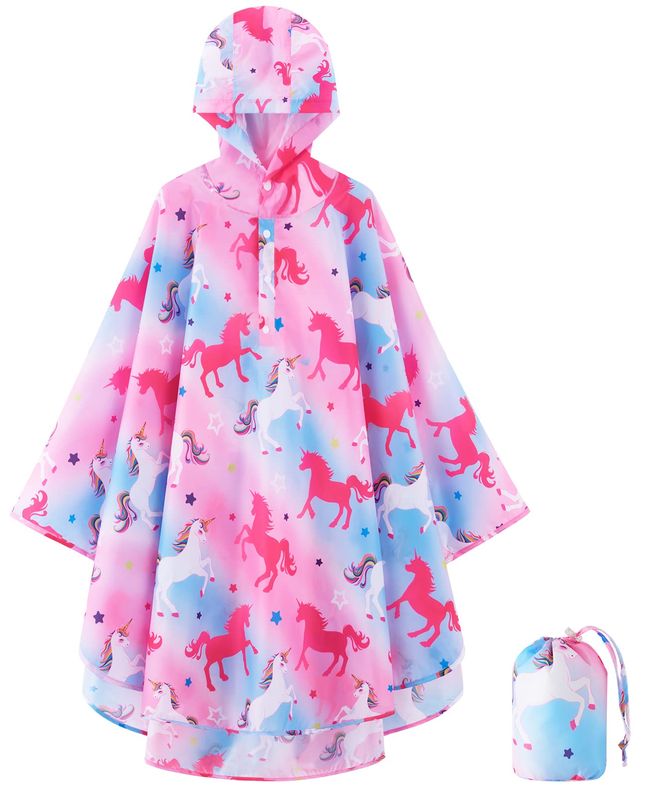 WAWSAM Lightweight Kids Rain Poncho Reusable Toddler Raincoat Waterproof Girls Rain Jacket