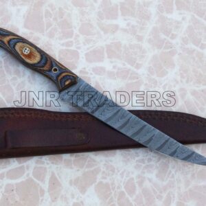 JNR Traders Damascus Boning Knife for Meat Cutting 13" Handmade Fillet Knife Thin Sharp Chef Kitchen Knife with Leather sheath Wood Handle vk3731