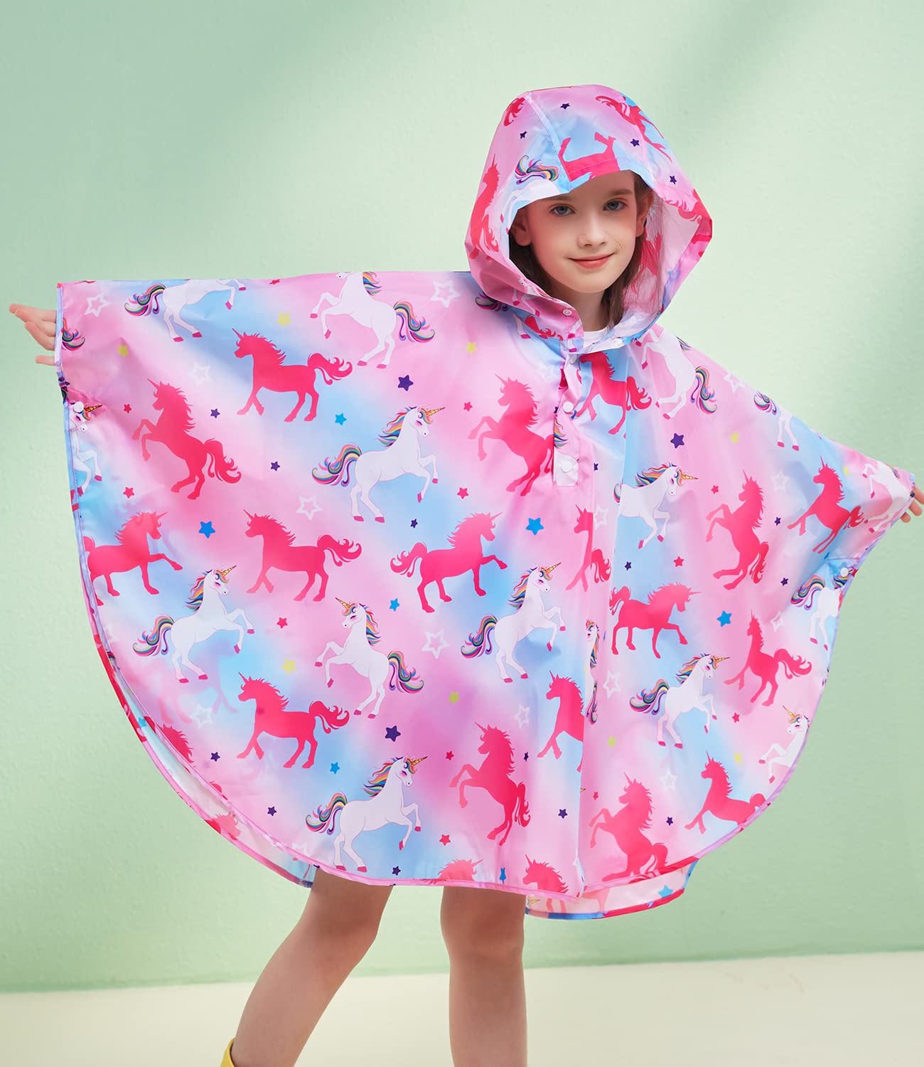 WAWSAM Lightweight Kids Rain Poncho Reusable Toddler Raincoat Waterproof Girls Rain Jacket