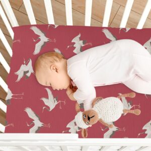 Fitted Playard Sheets Mini Crib Sheets Stretchy for Baby Girl Red Japanese Cranes Soft Neutral