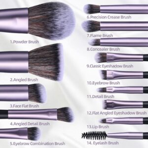 BS-MALL Travel Makeup Brush Set Foundation Powder Concealers Eye Shadows Makeup Set with LED light Mirror 14 Pcs (Purple)