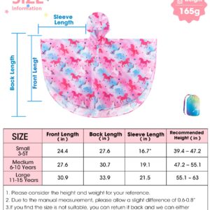 WAWSAM Lightweight Kids Rain Poncho Reusable Toddler Raincoat Waterproof Girls Rain Jacket