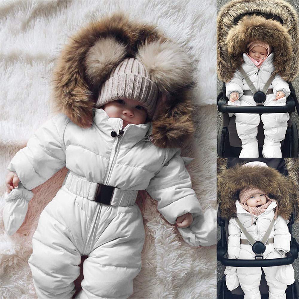 Boy Baby Coat Jumpsuit Warm Girl Winter Infant Jacket Outerwear Hooded Romper Boys Snow Suits (Q-White, 3 Months)