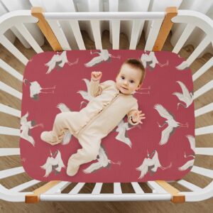 Fitted Playard Sheets Mini Crib Sheets Stretchy for Baby Girl Red Japanese Cranes Soft Neutral