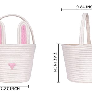 CubesLand Easter Bunny Basket Easter Buckets for Kids with Ear, Easter Egg Hunt Basket Bags Easter Gifts for Girls Baby Kids Children Pink White 9.8 x 7.8 x 7.8”