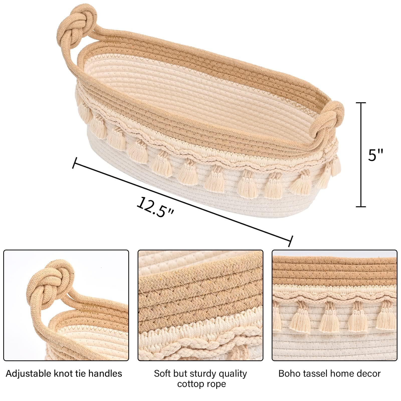 Woven Baskets for Organizing, 12.5"x6.5"x5" Small Baskets for Gifts Empty Toilet Paper Storage Baskets with Handles Decorative Basket for Shelves Bedroom Nursery Halloween