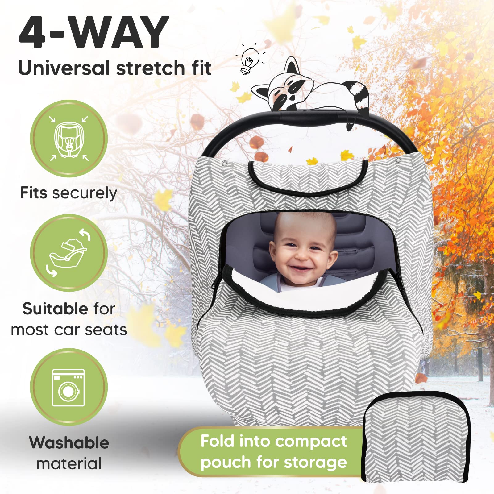 KeaBabies Car Seat Cover for Babies and Portable Diaper Changing Pad - Baby Car Seat Canopy for Spring, Autumn, Winter - Waterproof Foldable Baby Changing Mat - Universal Stretch Fit Car Seat Cover