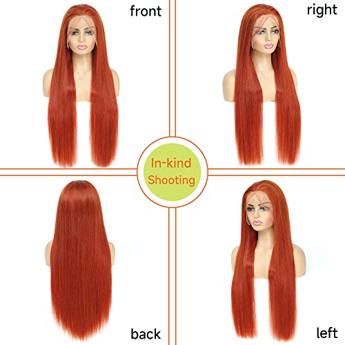 Ginger Orange Lace Front Wigs Human Hair Pre Plucked Straight 13x4 HD Lace Frontal Human Hair Wigs Ginger Wig Lace Front Human Hair with Baby Hair 180% Density Ginger Human Hair Wig 22 Inch