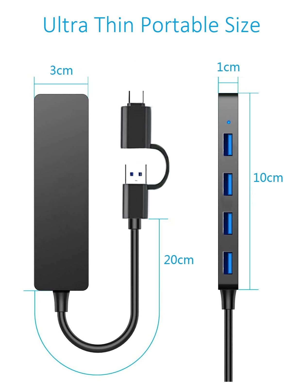 USB 3.0 Hub 2 in1 4-Port, Siawclub USB C to USB Splitter Expander for MacBook Pro, Laptop, Xbox, Flash Drive, HDD, Printer, Camera, Keyborad, Mouse