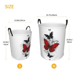 Foruidea Red And Black Butterfly Laundry Basket,Laundry Hamper,Collapsible Storage Bin, Oxford Fabric Clothes Baskets,Nursery Hamper For Home,Office,Dorm,Gift Basket