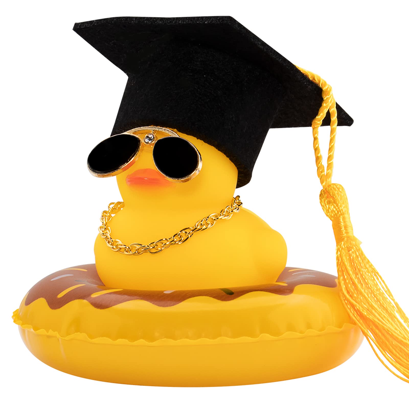 wonuu Swim Ring Rubber Ducks with Mini Diamond Glasses Hat Necklace for Cars Dashboard Decorations Car Accessories Toy Duck Car Ornament