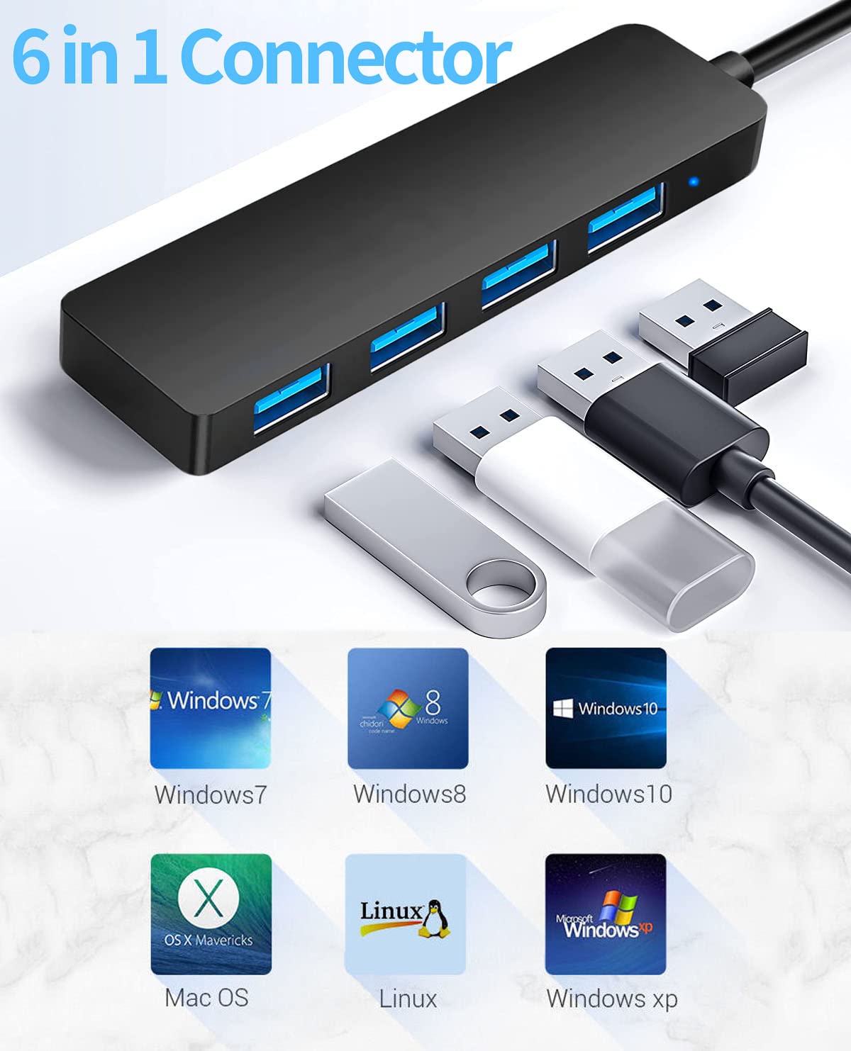 USB 3.0 Hub 2 in1 4-Port, Siawclub USB C to USB Splitter Expander for MacBook Pro, Laptop, Xbox, Flash Drive, HDD, Printer, Camera, Keyborad, Mouse