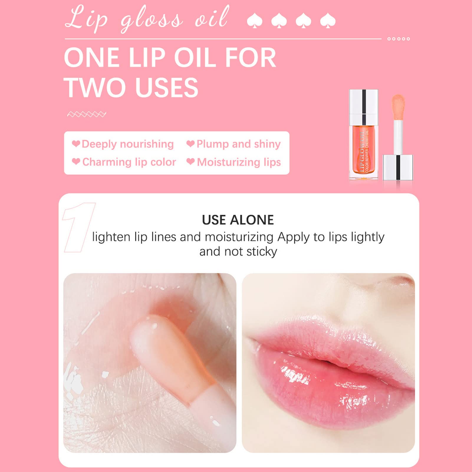 CORDYGLOW Hydrating Lip Glow Oil, Plumping Lip Tint Transparent Lip Care Oil Nourishing Repairing Lightening Lip Lines Lip Care Products Moisturizing Lip Glow Oil Nourishing Non-sticky Fresh Texture