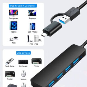 USB 3.0 Hub 2 in1 4-Port, Siawclub USB C to USB Splitter Expander for MacBook Pro, Laptop, Xbox, Flash Drive, HDD, Printer, Camera, Keyborad, Mouse