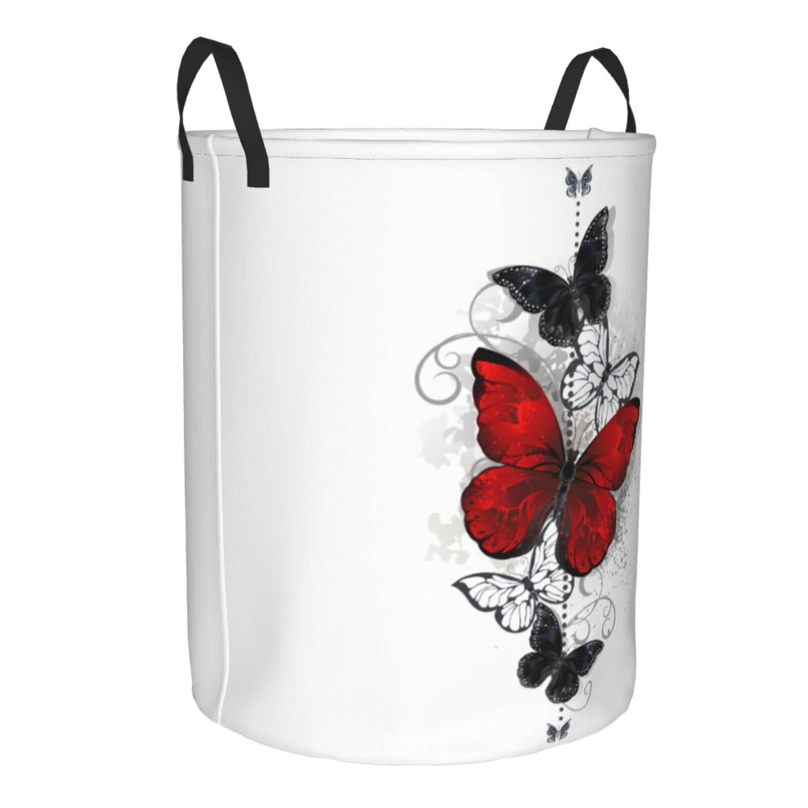 Foruidea Red And Black Butterfly Laundry Basket,Laundry Hamper,Collapsible Storage Bin, Oxford Fabric Clothes Baskets,Nursery Hamper For Home,Office,Dorm,Gift Basket