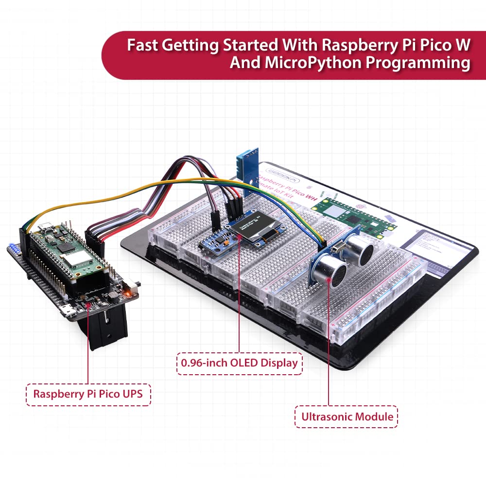 GeeekPi Raspberry Pi Pico W Ultimate Kit with Raspberry Pi Pico W with Headers, Detailed Tutorials, Project Examples, Various Items for MicroPython Programming