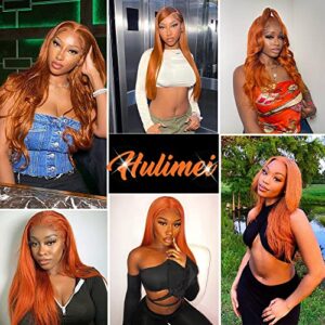 Ginger Orange Lace Front Wigs Human Hair Pre Plucked Straight 13x4 HD Lace Frontal Human Hair Wigs Ginger Wig Lace Front Human Hair with Baby Hair 180% Density Ginger Human Hair Wig 22 Inch