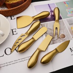 JASHII 6pcs Gold Cheese Butter Spreader Knife Set, Bread Knife Jam Spatula set One-piece 304 Stainless Steel Cheese Knife Set for Thanksgiveing Housewarming Christmas - Spreader knife