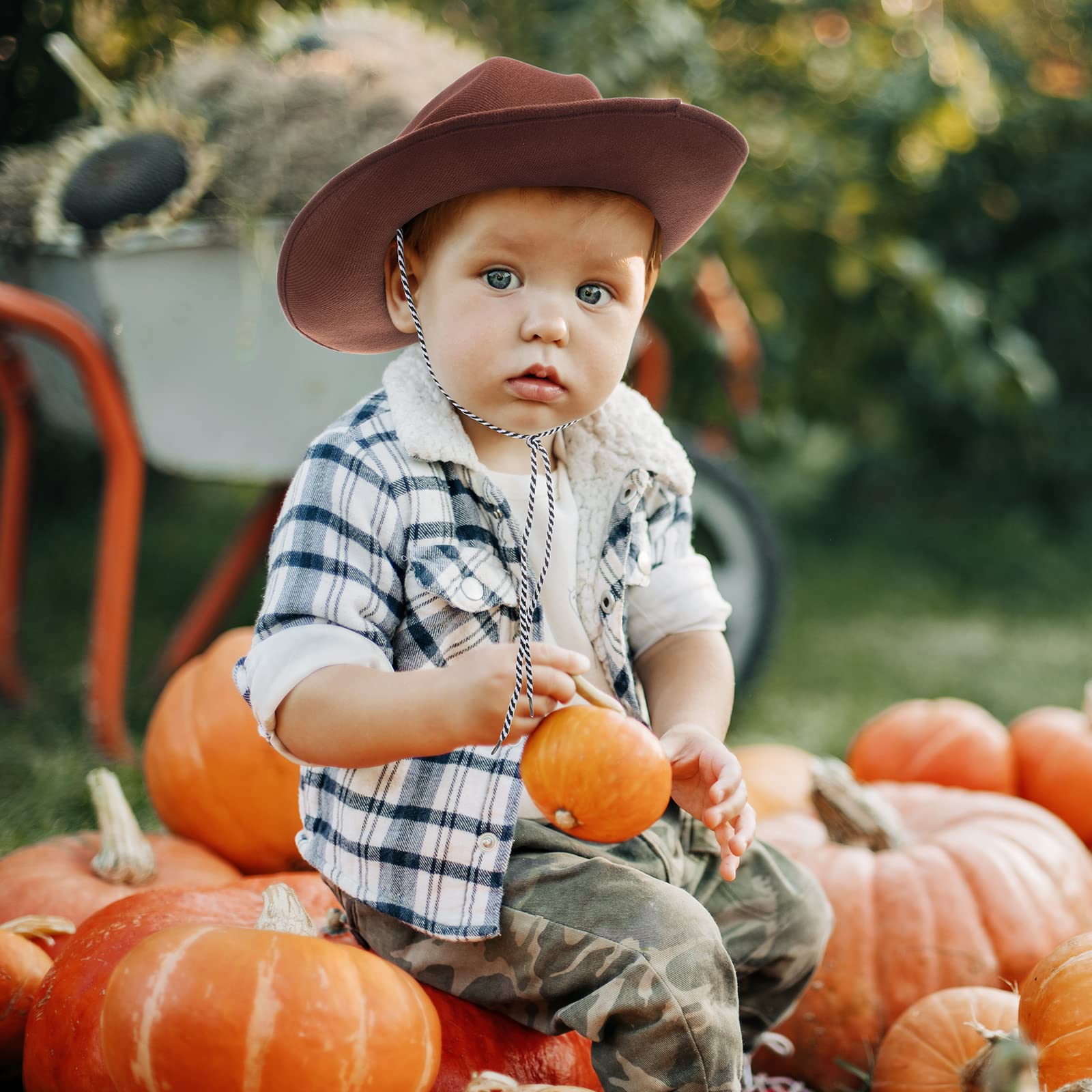 Jeyiour 2 Pieces Children Cowboy Hat Baby Sized Cowboy Hat Western Cowgirl Hat Brown Infant Hat with Adjustable Strap for Kids Girls and Boys Accessories (2-6 Years)