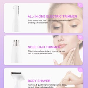 UTOTEBAG Nose Hair Trimmer for Women, 3 in 1 Rechargeable Ear and Nose Hair Trimmer for Women, Painless Eyebrow Trimmer & Body Hair Trimmer for Nose, Ear, Eyebrow, Arms, Legs