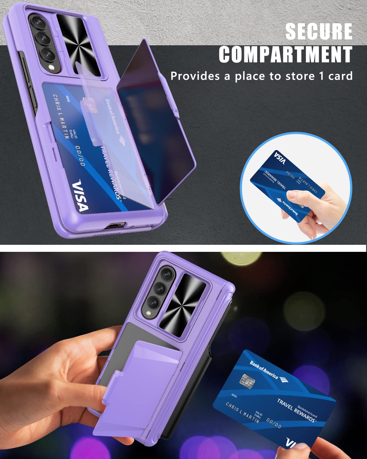 Vihibii for Galaxy Z Fold 4 Case with Card Holder & Sliding Camera Cover, S Pen Holder & Screen Protector & Magnetic Hinge Protection & Kickstand, Hard PC Phone Case for Samsung Z Fold 4 (Purple)