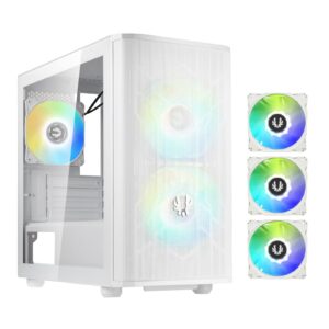 bitfenix nova mesh matx (micro atx, mini itx) high airflow pc gaming case argb edition white, 3 x argb fans pre-installed, 240mm aio support at top, gpu length support up to 345mm (micro atx, white)