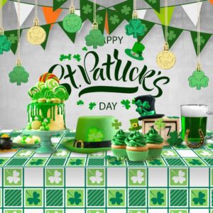 Labeol St Patricks Day Tablecloth, 3 PCS St Patrick's Shamrock Tablecloth, 54"x108" Clover Green Disposable Vinyl Rectangle Tablecloth, St Patricks Day Decorations for Irish Festival St. Patrick's Day