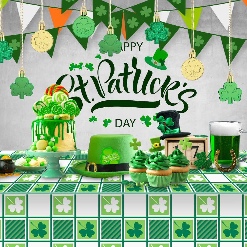 Labeol St Patricks Day Tablecloth, 3 PCS St Patrick's Shamrock Tablecloth, 54"x108" Clover Green Disposable Vinyl Rectangle Tablecloth, St Patricks Day Decorations for Irish Festival St. Patrick's Day