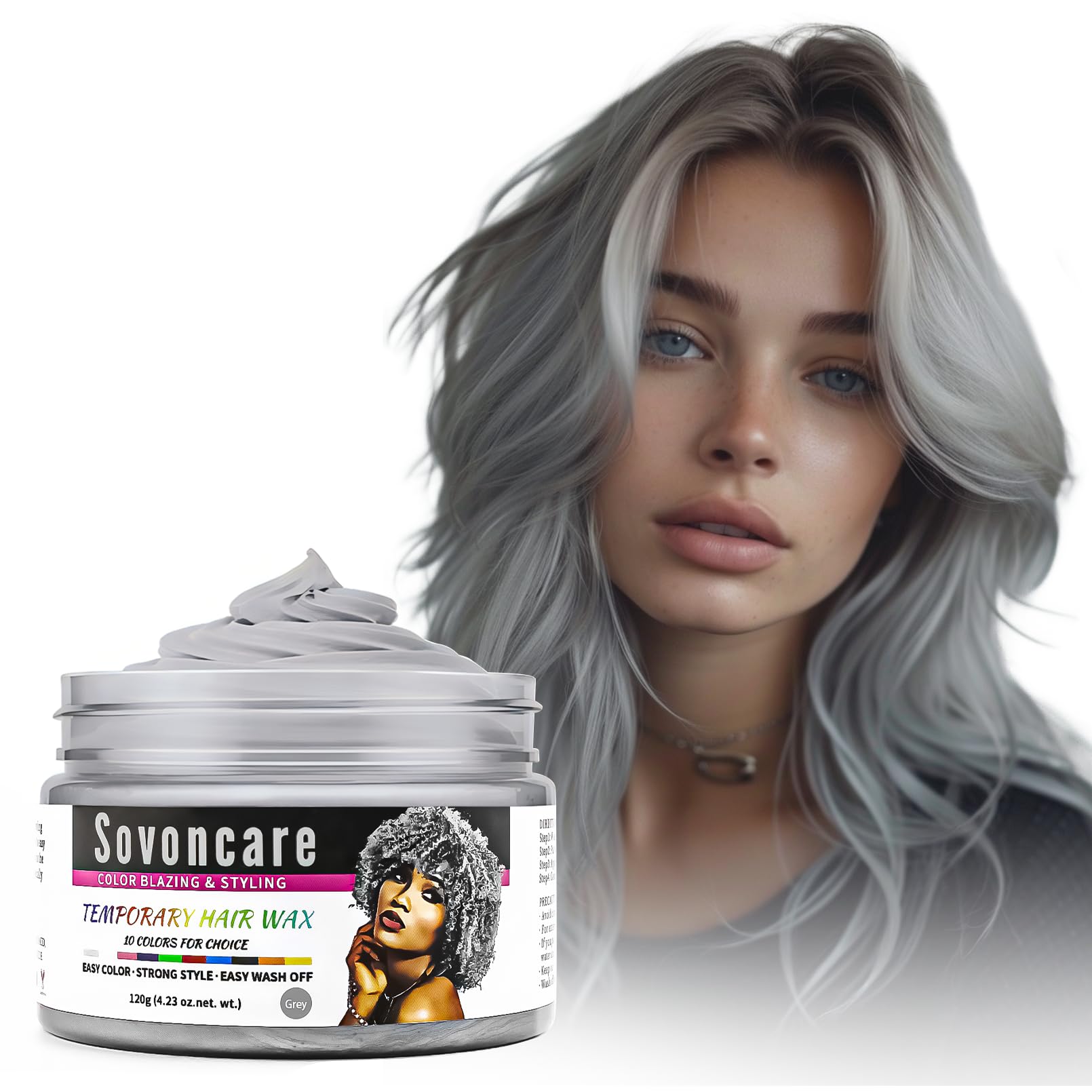 Gray Temporary Hair Wax Color, SOVONCARE Professional Styling Pomades Natural Hairstyle Clay for Men & Women Christmas Cosplay Date 4.23 oz (Upgraded Sliver Gray)