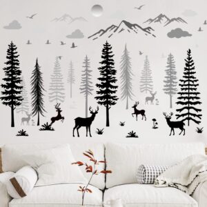 8 pieces winter forest wall stickers nursery snowflake wall decals dreamy forest wall stickers deer pine tree wall decals woodland trees wall decals for kids room winter decor(black, white, gray)