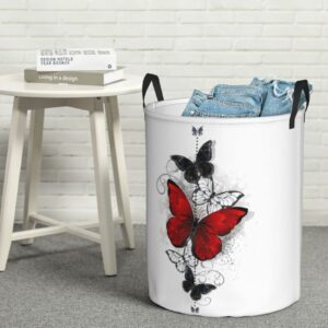 Foruidea Red And Black Butterfly Laundry Basket,Laundry Hamper,Collapsible Storage Bin, Oxford Fabric Clothes Baskets,Nursery Hamper For Home,Office,Dorm,Gift Basket