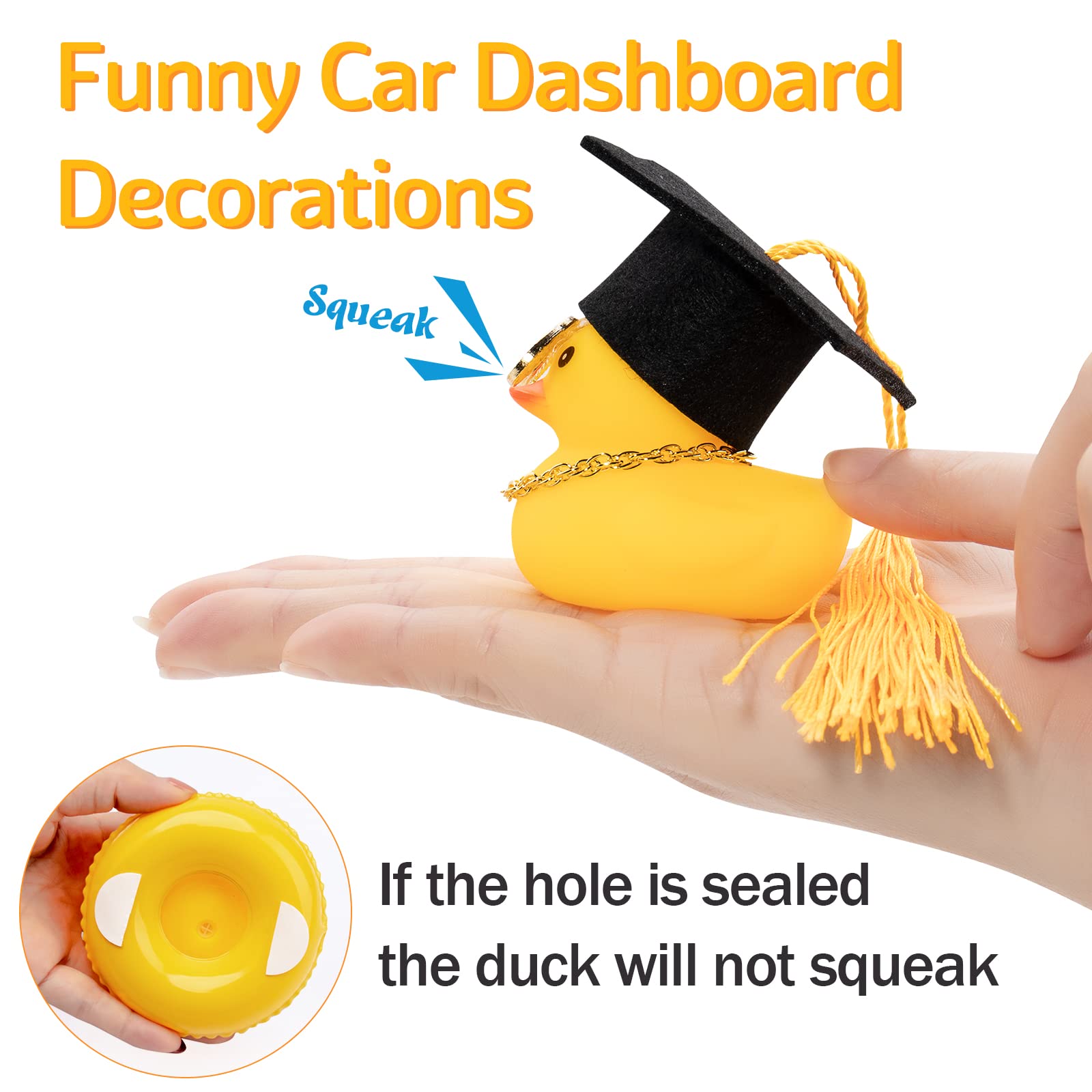 wonuu Swim Ring Rubber Ducks with Mini Diamond Glasses Hat Necklace for Cars Dashboard Decorations Car Accessories Toy Duck Car Ornament