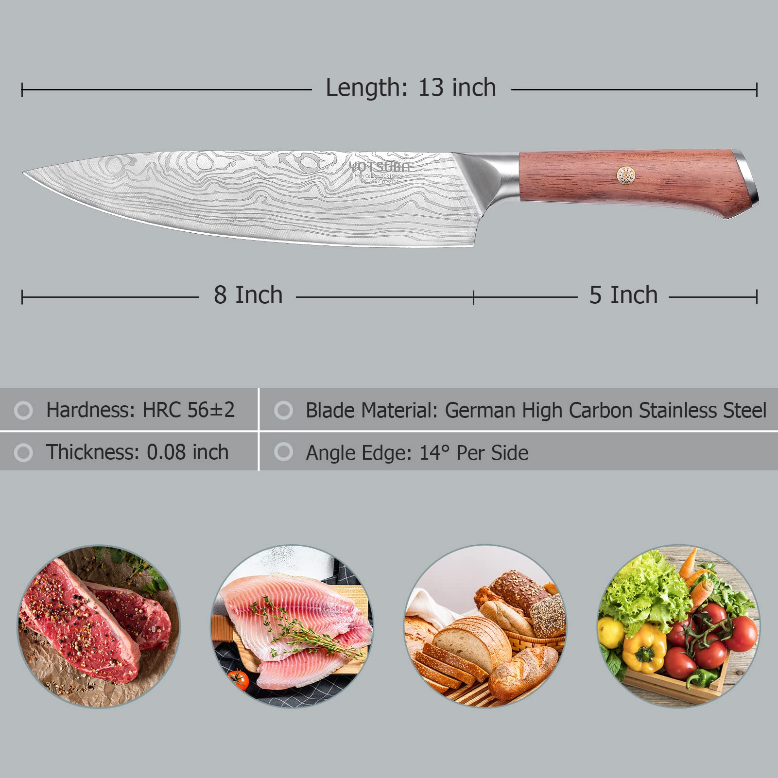 YOTSUBA Chef’s Knife Kitchen Knife, 8 inch Chef Knife A1 made of German High Carbon Stainless Steel, Ergonomic Handle, Ultra Sharp, The Best Choice for Kitchen & Restaurant