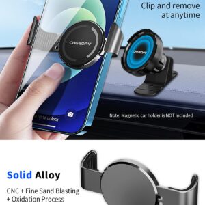 CHEEDAY Metal Phone Clamp for Magnetic Car Mount, [Clip & Remove at Anytime] Durable Metal Phone Clip for Most Magnet Phone Holder Compatible with iPhone 12 13 14 Pro Max, Samsung and More, Gray