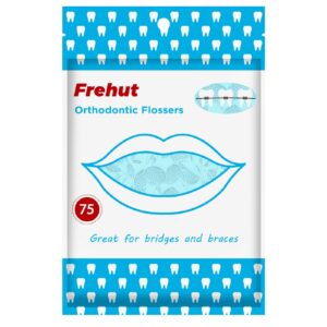 frehut dental floss picks for braces, orthodontic flossers for braces, unflavored, 75 count (pack of 1)