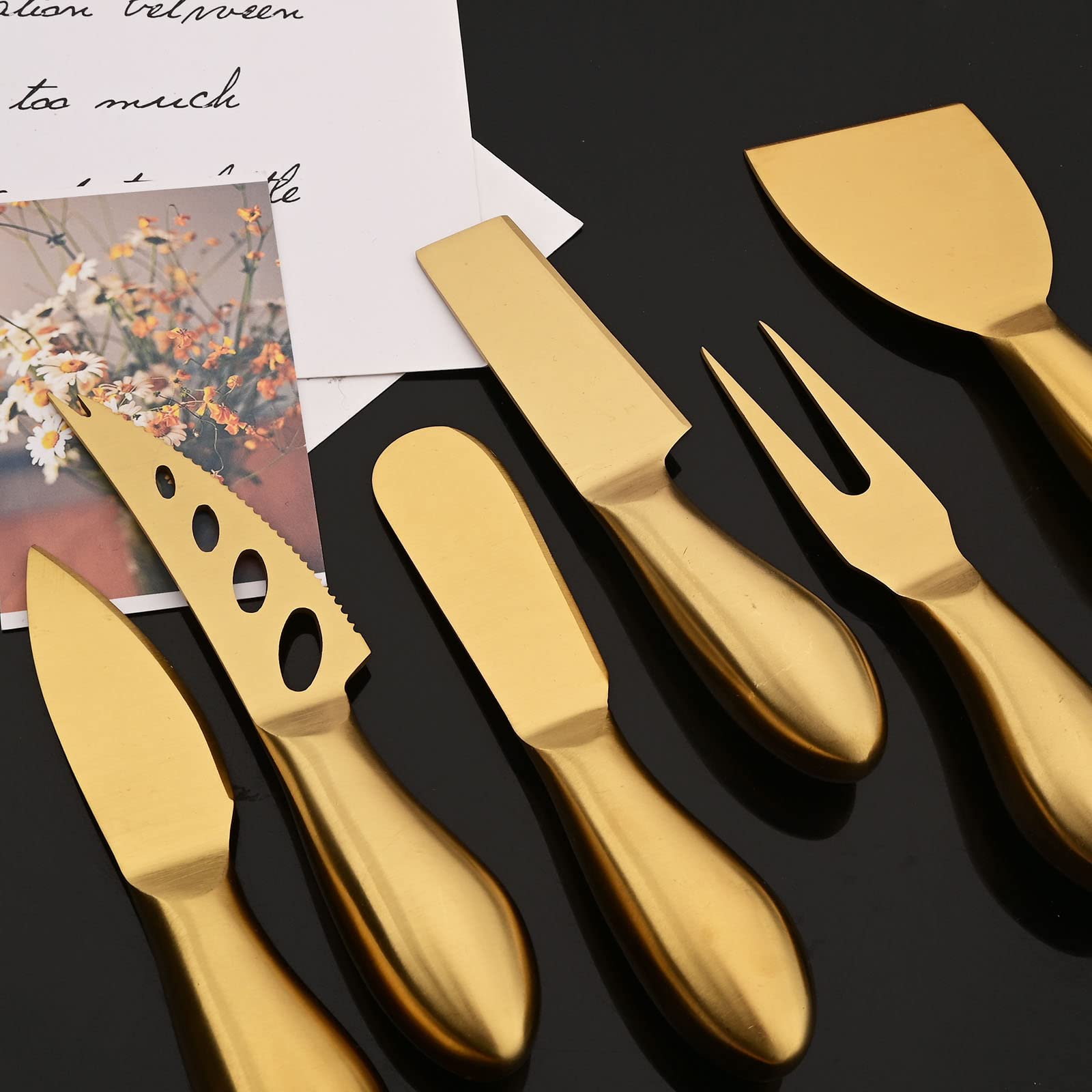 JASHII 6pcs Gold Cheese Butter Spreader Knife Set, Bread Knife Jam Spatula set One-piece 304 Stainless Steel Cheese Knife Set for Thanksgiveing Housewarming Christmas - Spreader knife