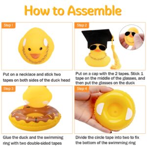 wonuu Swim Ring Rubber Ducks with Mini Diamond Glasses Hat Necklace for Cars Dashboard Decorations Car Accessories Toy Duck Car Ornament