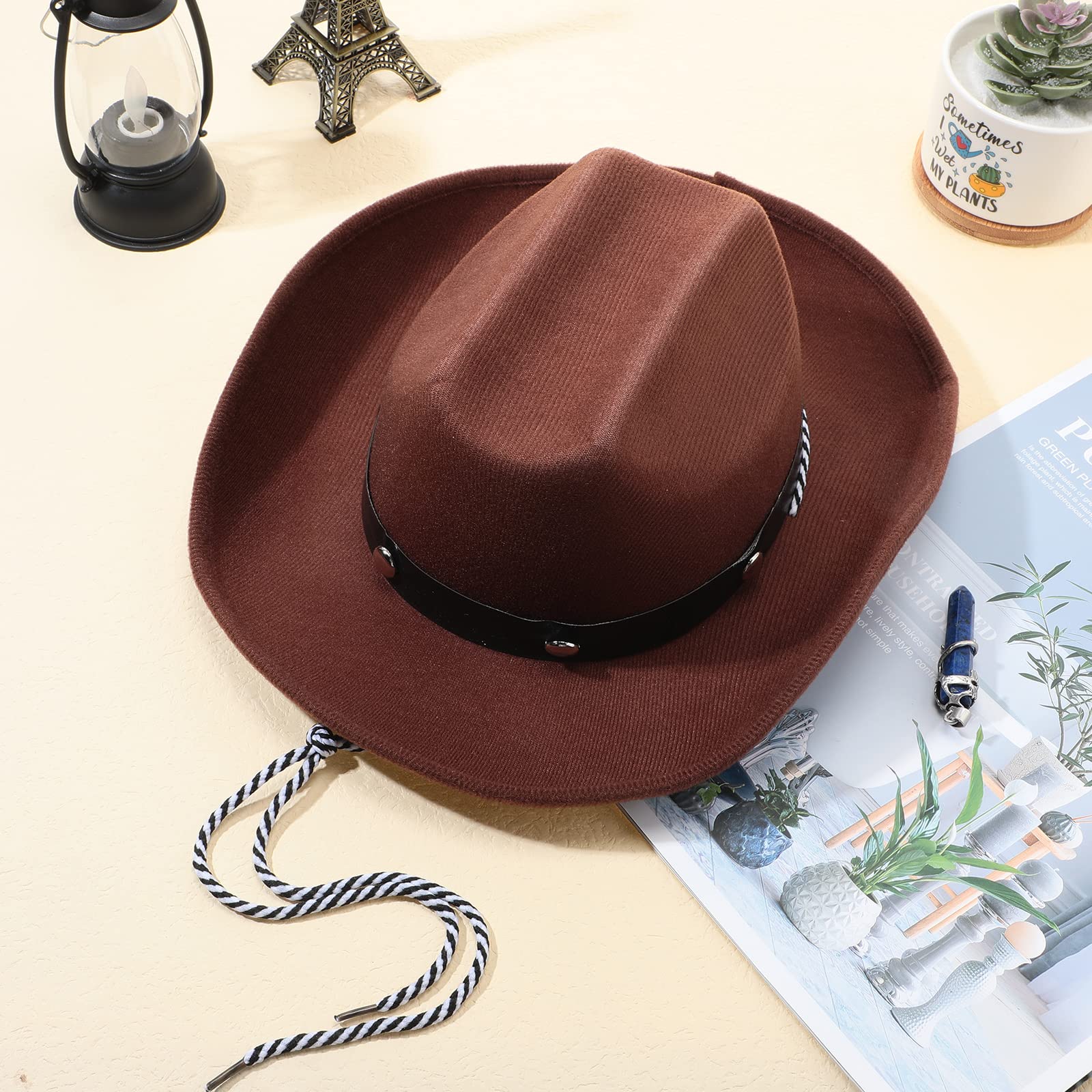 Jeyiour 2 Pieces Children Cowboy Hat Baby Sized Cowboy Hat Western Cowgirl Hat Brown Infant Hat with Adjustable Strap for Kids Girls and Boys Accessories (2-6 Years)