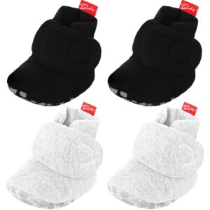 bencailor 2pair baby booties unisex newborn baby cotton booties warm sock shoes nonslip stay on baby shoes with gripper soles (black, white,6-12 months)