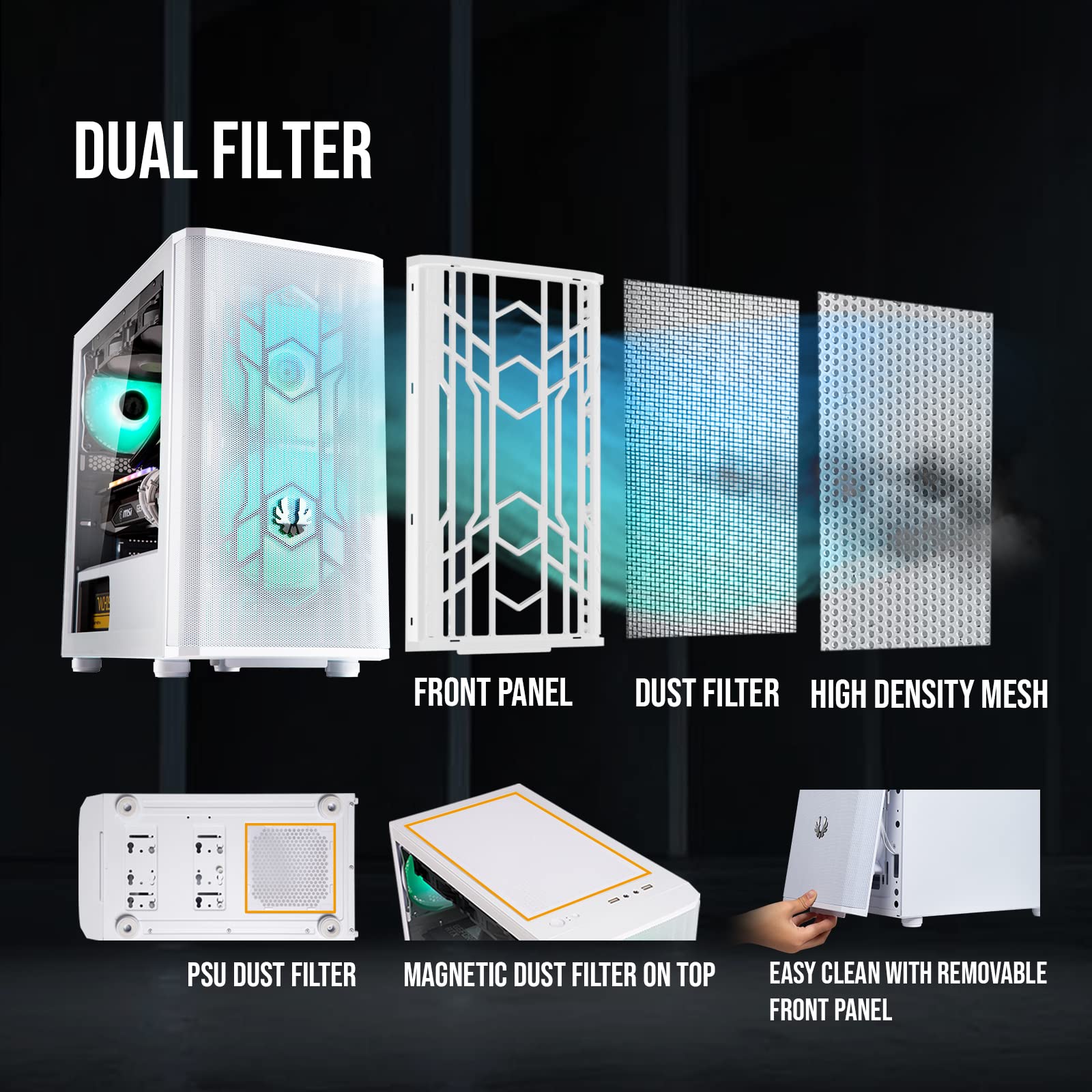 BitFenix Nova Mesh mATX (Micro ATX, Mini ITX) High Airflow PC Gaming Case ARGB Edition White, 3 x ARGB Fans Pre-Installed, 240mm AIO Support at Top, GPU Length Support Up to 345mm (Micro ATX, White)