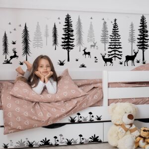 8 Pieces Winter Forest Wall Stickers Nursery Snowflake Wall Decals Dreamy Forest Wall Stickers Deer Pine Tree Wall Decals Woodland Trees Wall Decals for Kids Room Winter Decor(Black, White, Gray)