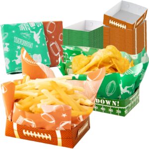 axyi 50 pack football party paper food trays, superbowl party decorations, disposable food serving paper, football party food boats hot dog trays movie snack trays, combination