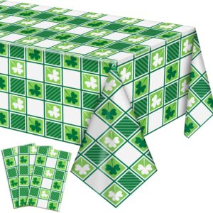 labeol st patricks day tablecloth, 3 pcs st patrick's shamrock tablecloth, 54"x108" clover green disposable vinyl rectangle tablecloth, st patricks day decorations for irish festival st. patrick's day