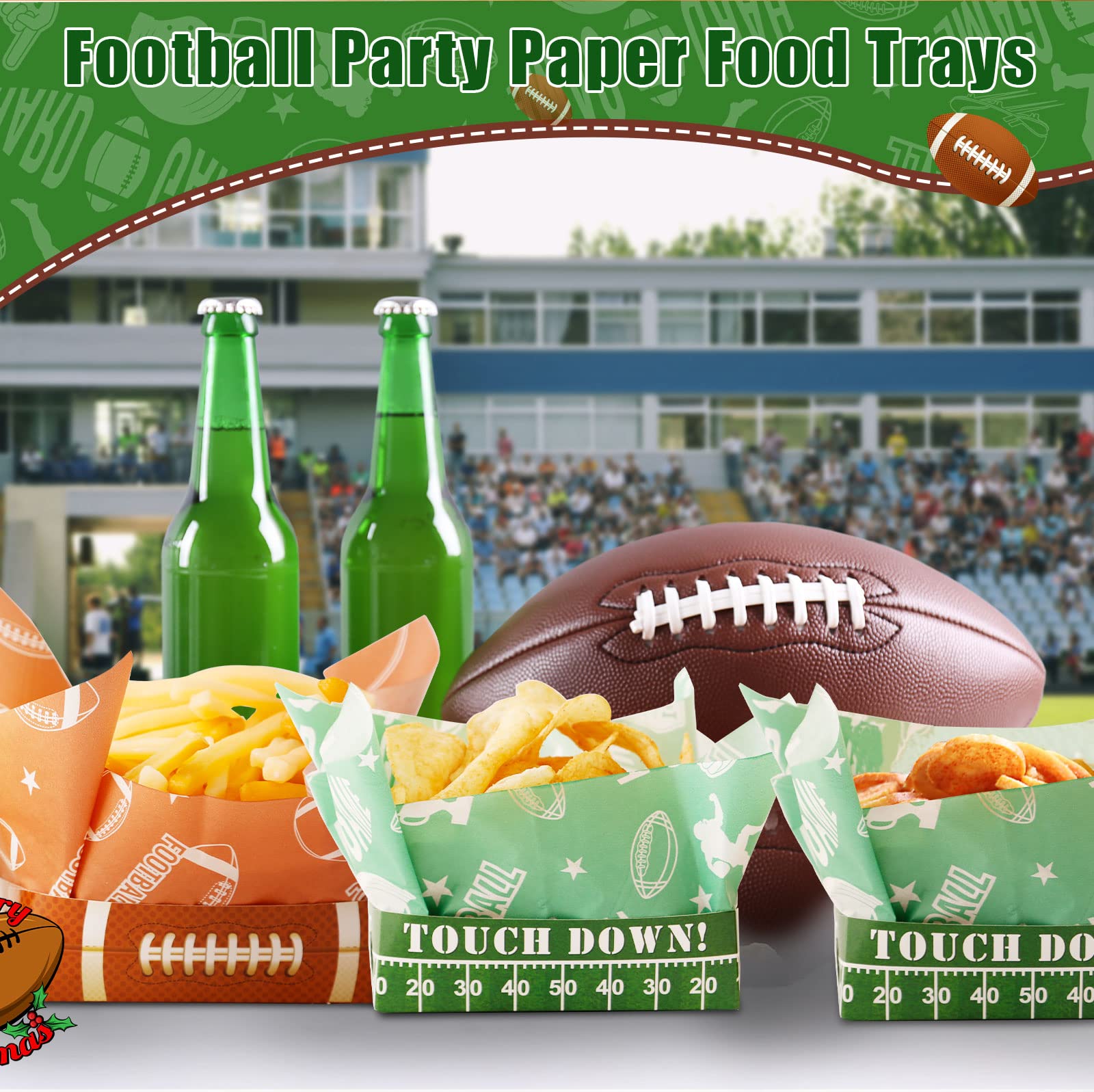 Axyi 50 Pack Football Party Paper Food Trays, Superbowl Party Decorations, Disposable Food Serving Paper, Football Party Food Boats Hot Dog Trays Movie Snack Trays, Combination