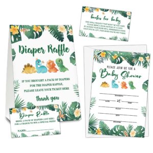 woodland baby shower set, 25 invitation cards with envelopes (4" x 6") - 1 diaper raffle self-standing sign with 25 game cards & 25 book request cards - a05-2