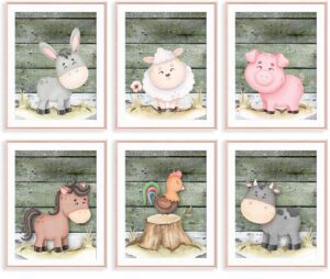 vicbou 6 pcs watercolor cute farm animals wall art prints nursery decor nursery wall decor farm animals themed posters for baby room playroom girls boys kids toddler room decoration 8x10 in unframed