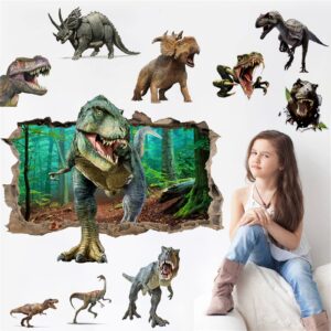 3d dinosaur wall stickers peel and stick vinyl large dino stickers removable dinosaur wall decals for family living room, background wall decoration, kids boys room