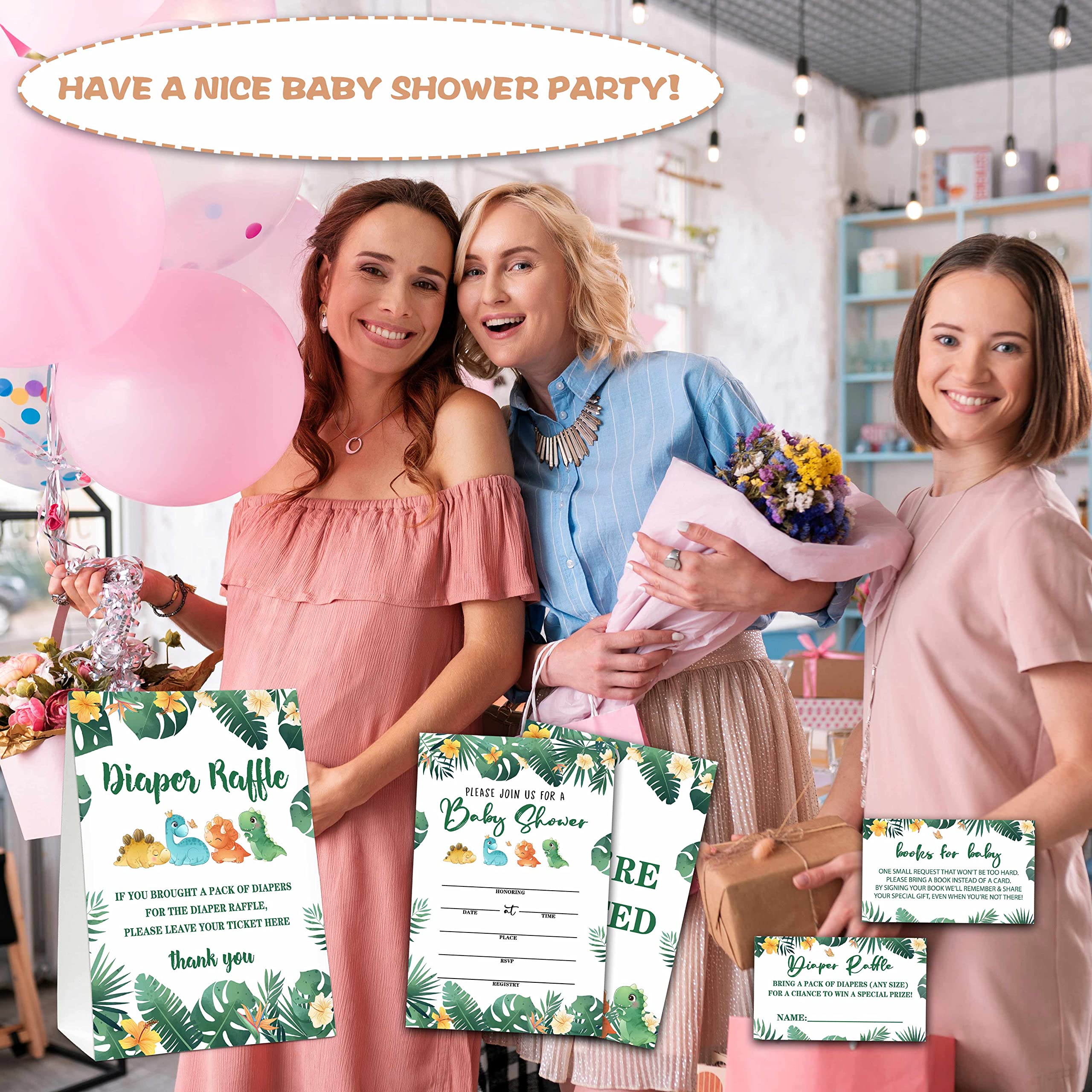 Woodland Baby Shower Set, 25 Invitation Cards With Envelopes (4" x 6") - 1 Diaper Raffle Self-Standing Sign With 25 Game Cards & 25 Book Request Cards - a05-2